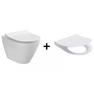 Cersanit City Oval New Zestaw Toaleta WC podwieszana 50x36 cm CleanOn z ukrytym mocowaniem z deską sedesową wolnoopadającą Slim, biała K35-025+K98-0146