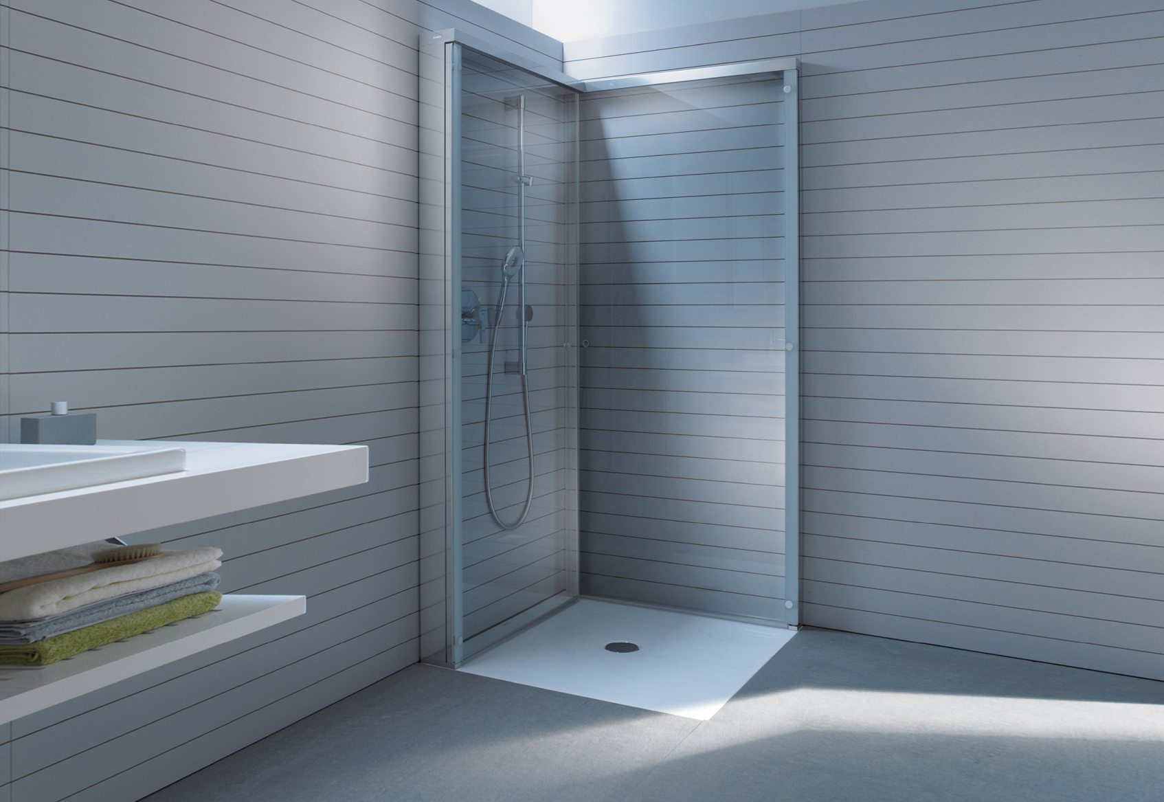 Duravit OpenSpace – mała łazienka – kabina prysznicowa kwadratowa/ kabina prysznicowa prostokątna/kabina składana – łazienka z prysznicem – lazienkarium.pl – opinie, aranżacje, inspiracje, sklep