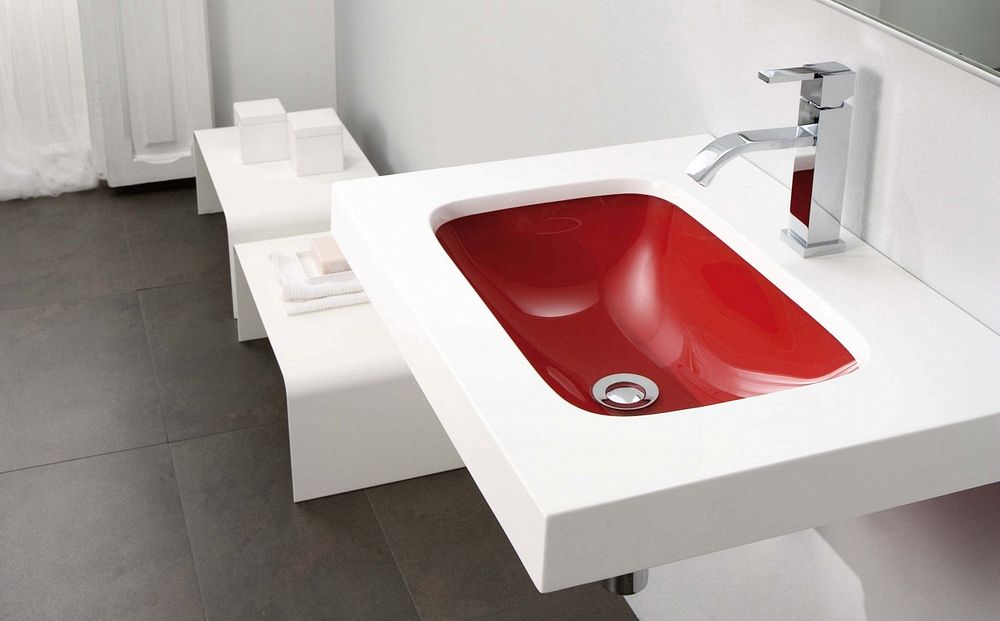 bathco une umywalki, czerwone umywalki, czerwona umywalka do łazienki